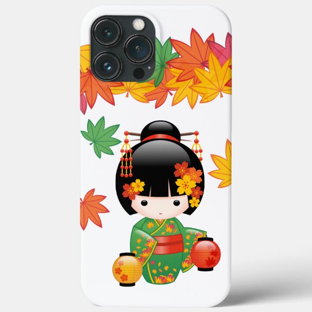 Höstgrön Kimono Kokeshi-docka Lönnlöv (Baksida)