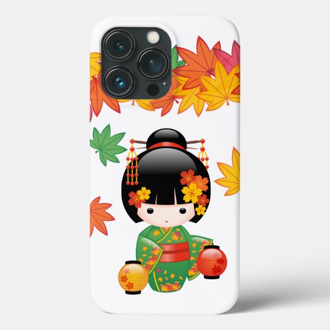 Höstgrön Kimono Kokeshi-docka Lönnlöv (Baksida)