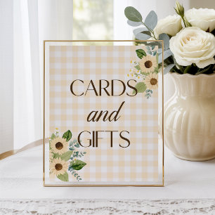 Höstgul Gingham Solros Baby Shower Skylt