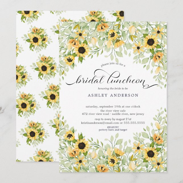 Höstgul solros bröllopslunchen inbjudningar (Fram/baksida)