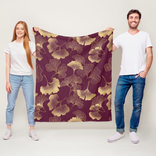Höstguld Ginkgo-bladsmönster Fleecefilt (På plats)
