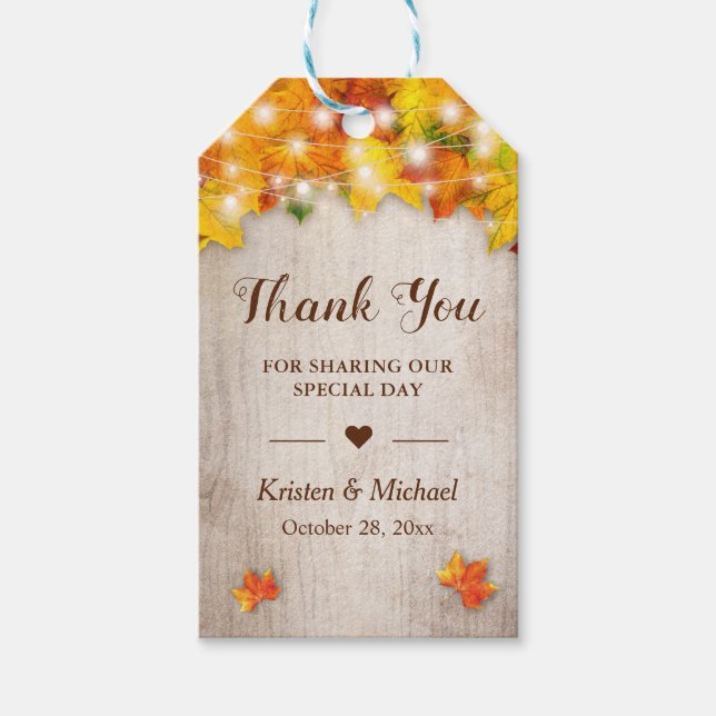 Höstguld lönnlöv Strängljus Tack Presentetikett (Framsidan)