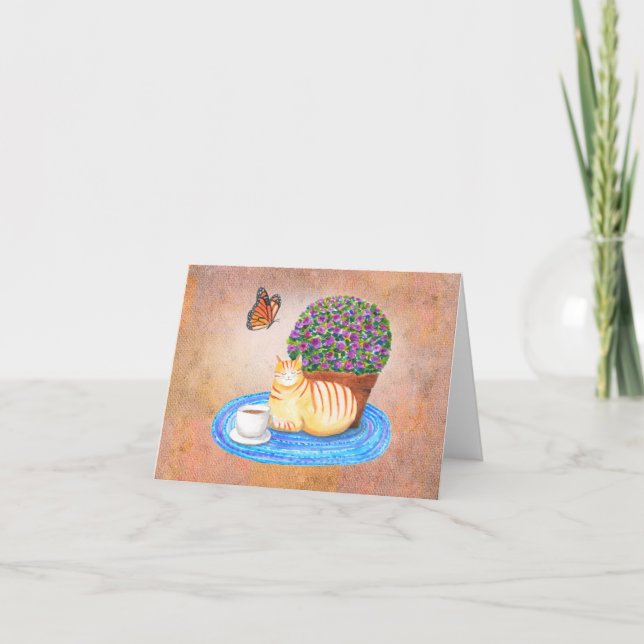 Hösthälsning Katt och Monarkfjäril Seren Kort (Framsida)