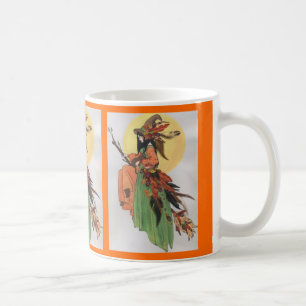 Hösthäxacollage med fjädrar kaffemugg