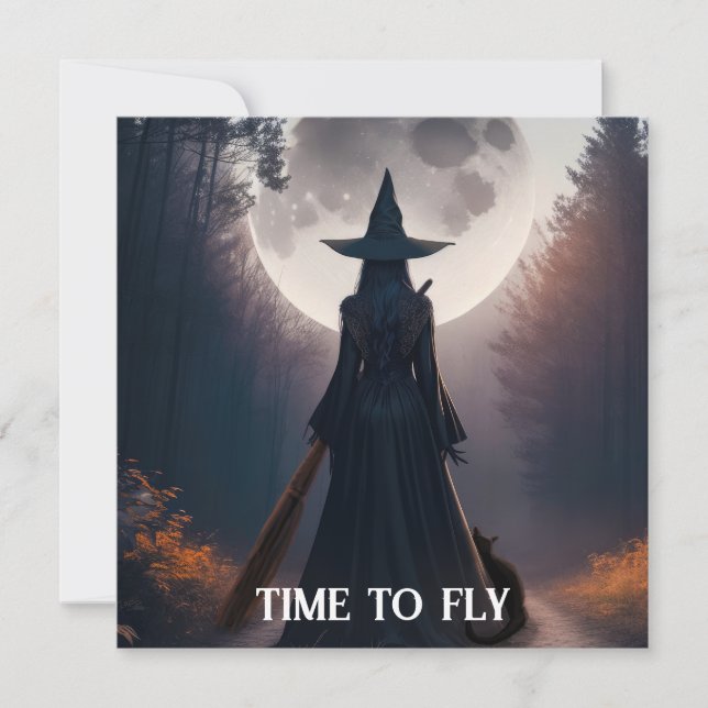 Hösthäxlandskap med fullmåne svart katt-kort (Framsida)