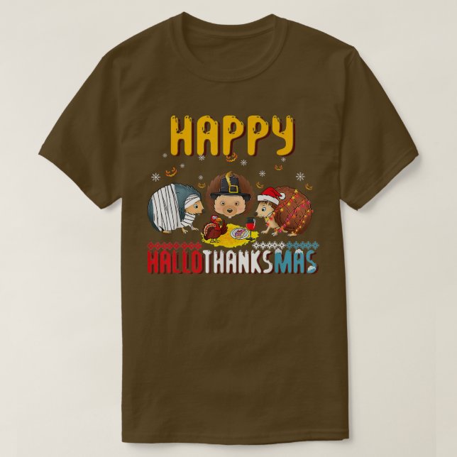 Hösthösten: Hedgehog Halloween Lycklig Tha T Shirt (Design framsida)
