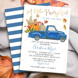 Hösthösten Pumpkin Blue Lastbil Fall Baby Shower Inbjudningar