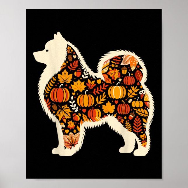Hösthösten Pumpkin Fall Samoyed Thanksgiving Vomen Poster (Framsidan)