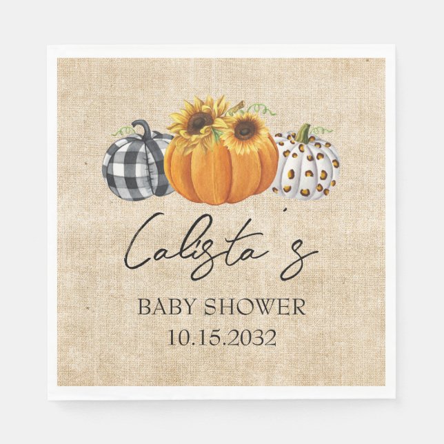 Hösthösten Pumpkin Solros Burlap Baby Shower Pappersservett (Framsidan)