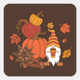 Hösthösten Pumpkins Gnome Spice Card Fyrkantigt Klistermärke