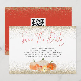 Hösthösten Pumpkins Guld Glitter QR Code Bröllop Spara Datumet