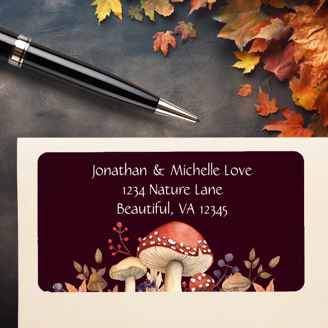 Hösthösten Svampar, växter och Löv faller Adress Adressetikett (Autumn Mushrooms, Plants and Leaves Fall Address Label)