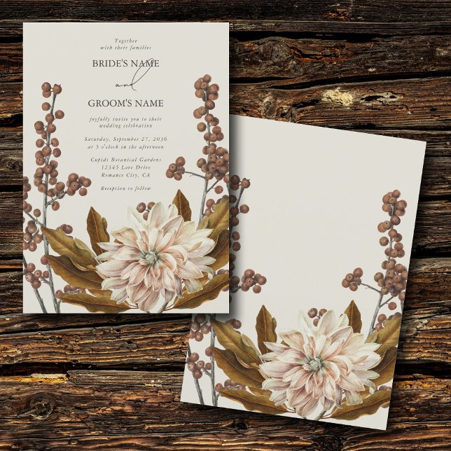 Hösthöstens Blommigt Jordfärgstoner Vattenfärgsblo Inbjudningar (Autumn Floral Earthy Tones Watercolor Fall Wedding Invitation)