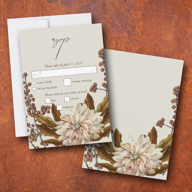 Hösthöstens Blommigt Jordfärgstoner Vattenfärgsblo OSA Kort (Autumn Floral Earthy Tones Watercolor Fall Wedding RSVP Card)