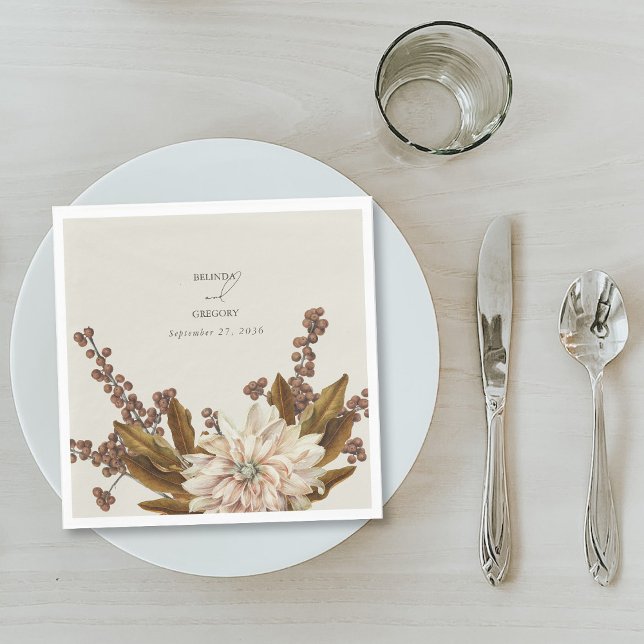 Hösthöstens Blommigt Jordfärgstoner Vattenfärgsblo Pappersservett (Autumn Floral Earthy Tones Watercolor Fall Wedding Napkins)