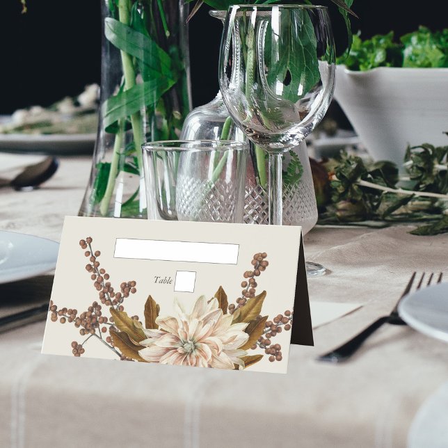 Hösthöstens Blommigt Jordfärgstoner Vattenfärgsblo Placeringskort (Autumn Floral Earthy Tones Watercolor Fall Wedding Place Card)