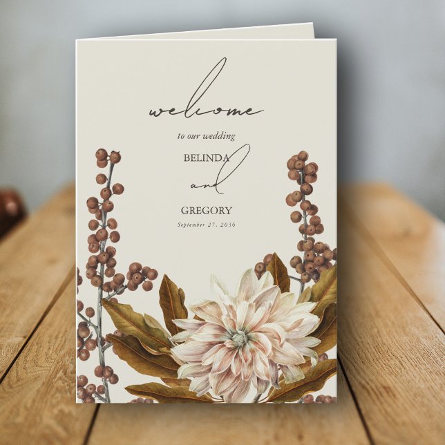Hösthöstens Blommigt Jordfärgstoner Vattenfärgsblo Program (Autumn Floral Earthy Tones Watercolor Fall Wedding Program)