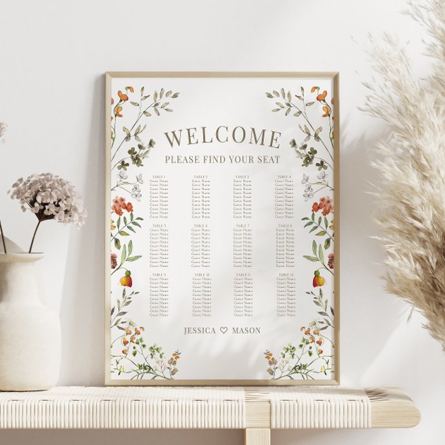 Hösthöstens Orange Flower Fall Wedding Sittschema Poster (Skapare uppladdad)