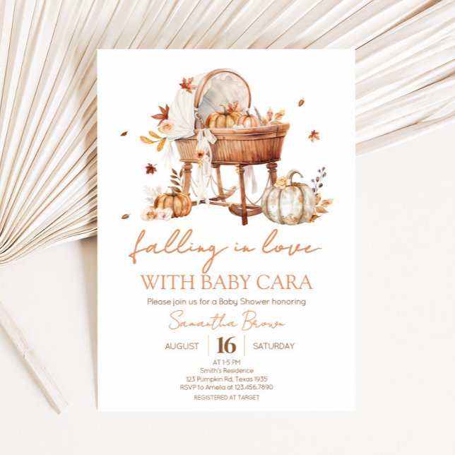 Hösthöstpumpa som sjunker i Kärlek Baby Shower Inbjudningar (Falling in Love Autumn Pumpkin Baby Shower Invitation)