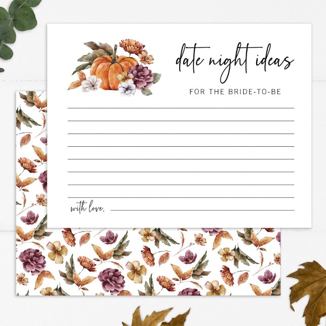 Höstidéer för dejtingkort (Fall Pumpkin Floral Date Night Ideas Card by Painted Paperie
)
