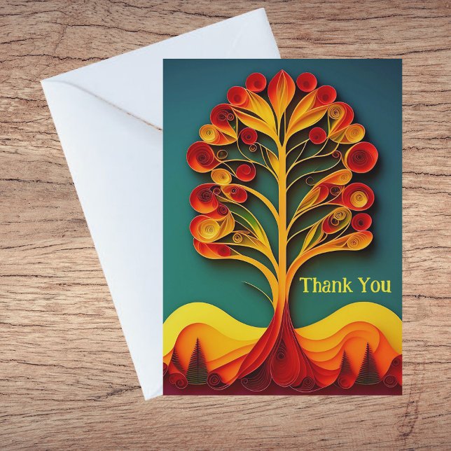 Höstillustration för Quilling Orange Träd Tack Kort (Skapare uppladdad)