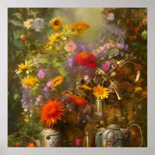 Höstinställning med solblommor, höstblommor poster