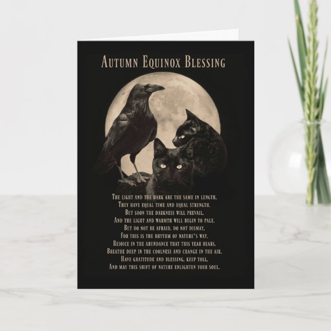 Höstjämndag Mabon välsignelse Raven och katter Kort (Framsida)