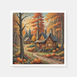 Höstkabin omringad av pumpor pappersservett