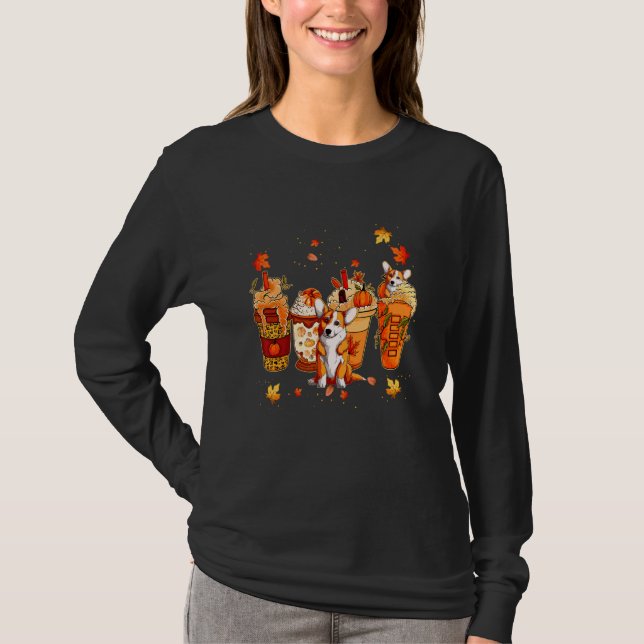 Höstkaffe Pumpa Kryddad Latte Is Kall Höst Corgi  T Shirt (Framsida)