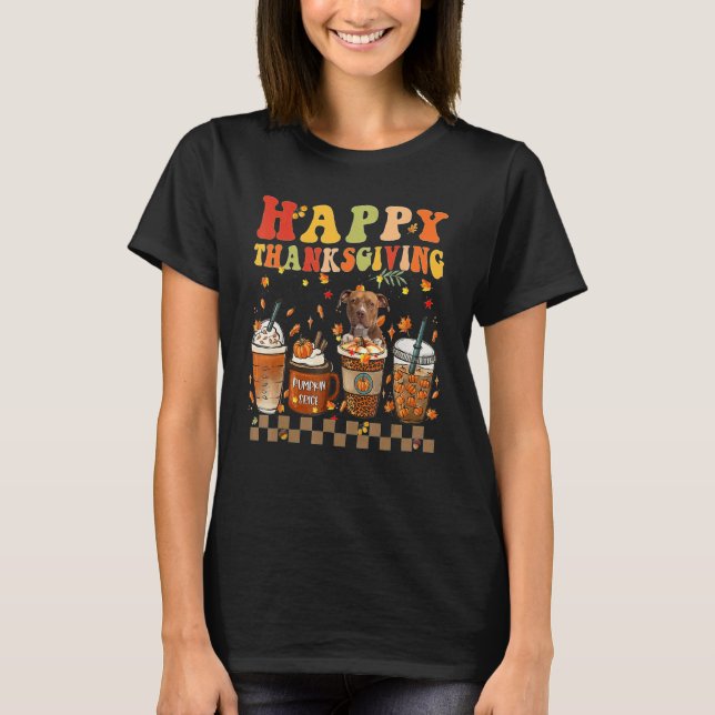 Höstkaffe Pumpa Kryddad Latte Isad Höst Pitbull T Shirt (Framsida)