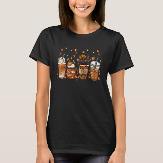 Höstkaffe Pumpa Kryddad Latte Isbit Höst Svart  T Shirt (Framsida)