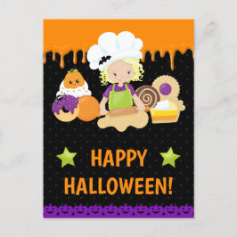 Höstkakor Bakning Blond Flicka Glad Halloween Vykort