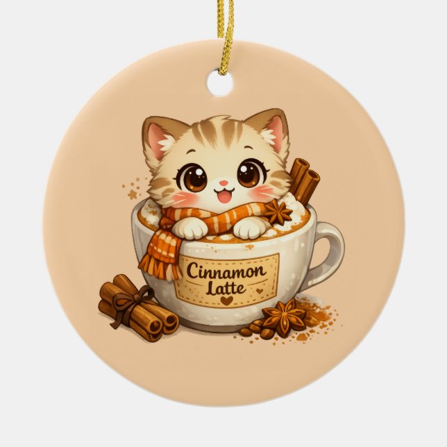 Höstkanel Latte Kitty Julgransprydnad Keramik (Framsidan)