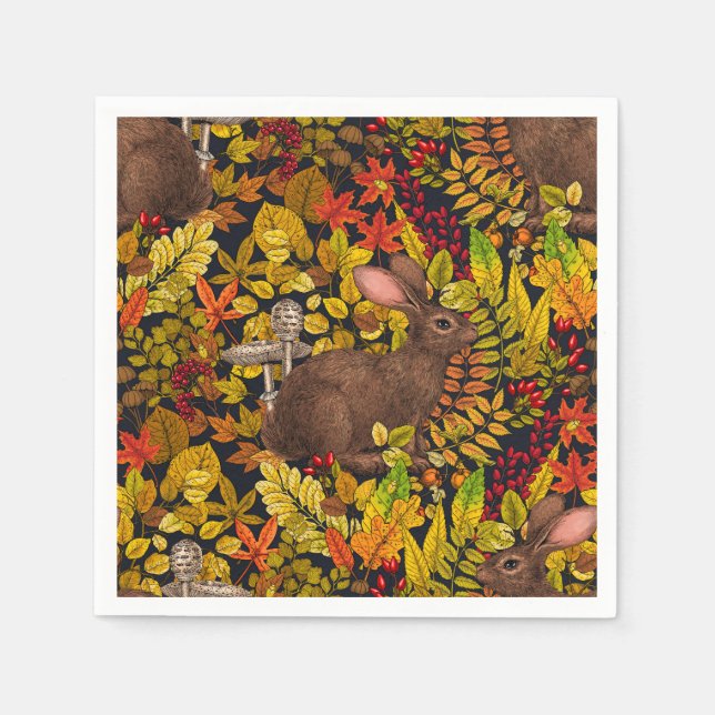 Höstkanin på svart pappersservett (Framsidan)