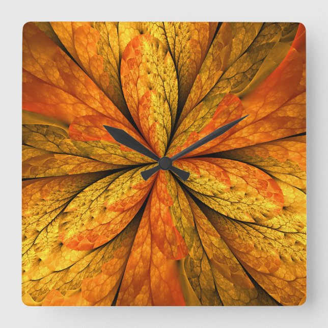 Höstkänsla, Modern Abstrakt Fractal Flower Fyrkantig Klocka (Framsida)