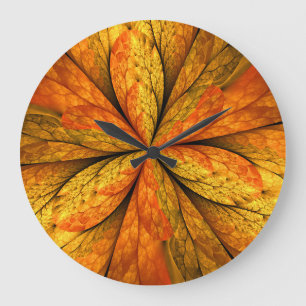 Höstkänsla, Modern Abstrakt Fractal Flower Stor Klocka