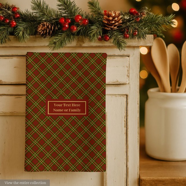 Höstkarvad kökshandduk Elegant monogramaccent (Fall Plaid Kitchen Towel Elegant Monogram Accent)