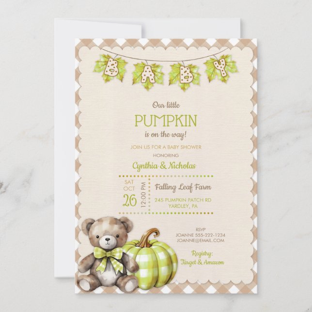Höstkarvad Teddybjörn Pumpa Blad Inbjudningar (Framsida)