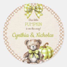 Höstkarvad Teddybjörn Pumpa Grön Beige Runt Klistermärke