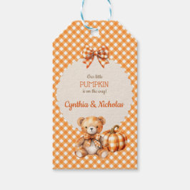 Höstkarvad Teddybjörn Pumpa Löv Presentetikett