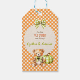 Höstkarvad Teddybjörn Pumpa Löv Presentetikett