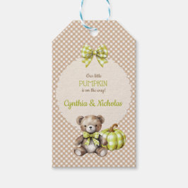 Höstkarvad Teddybjörn Pumpa Löv Salvia Presentetikett