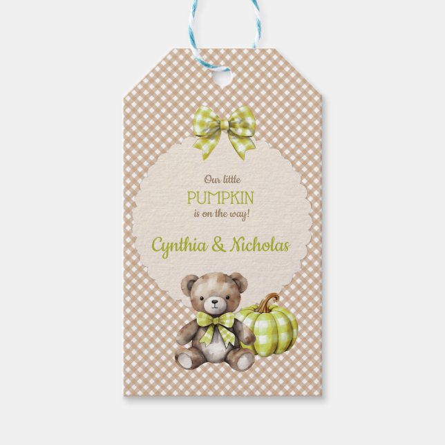 Höstkarvad Teddybjörn Pumpa Löv Salvia Presentetikett (Framsidan)
