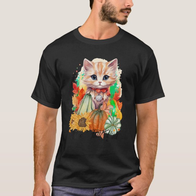 Höstkatt Det är "Fall Y all Pumpkins Autumn Halldu T Shirt (Framsida)