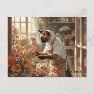 Höstkatt med blommor - Fall Thanksgiving Helg Vykort