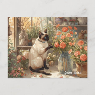 Höstkatt med blommor - Fall Thanksgiving Helg Vykort