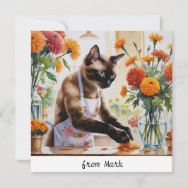 Höstkatt med blommor - Fallsäsong Hälsning Julkort