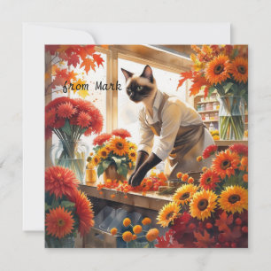 Höstkatt med blommor - Fallsäsong Hälsning Julkort