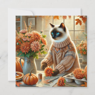 Höstkatt med blommor - Fallsäsong Hälsning Julkort