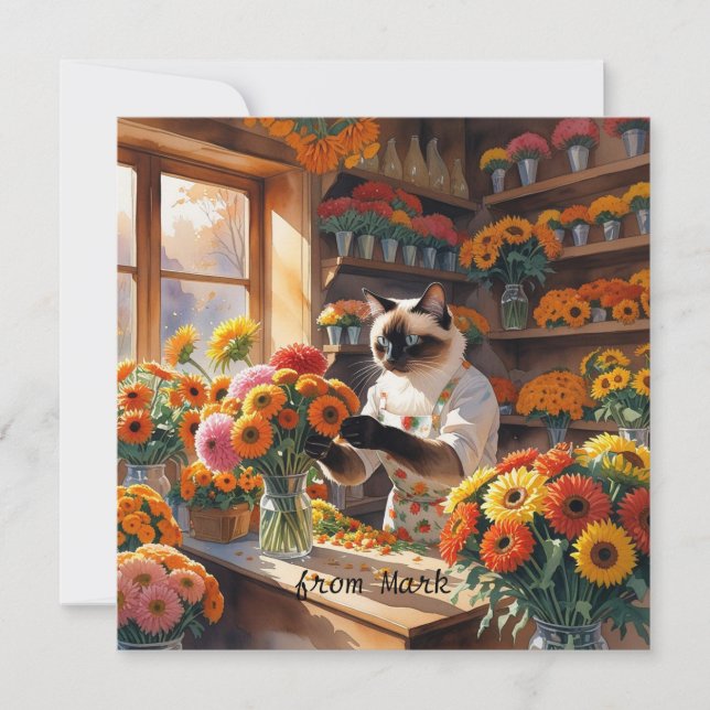 Höstkatt med blommor - Fallsäsong Hälsning Julkort (Framsida)